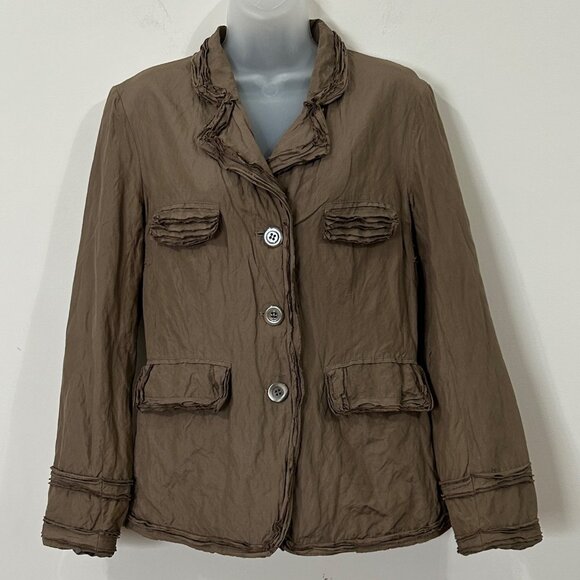 MARC AUREL Blazer Sz 40 Textured Crinkled Brown Button Front Raw Edge Germany - Picture 1 of 8